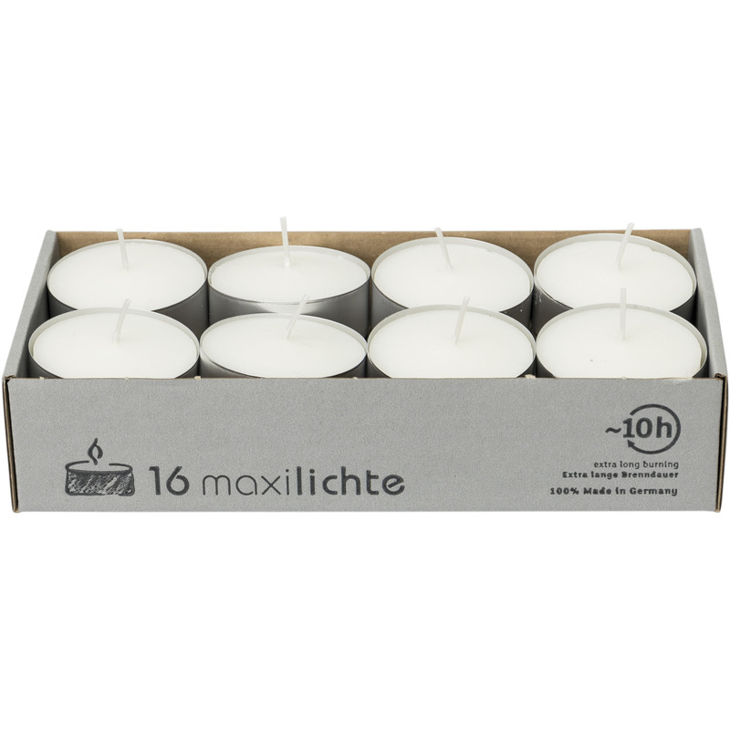16x Witte maxi theelichtjes-waxinelichtjes 10 branduren