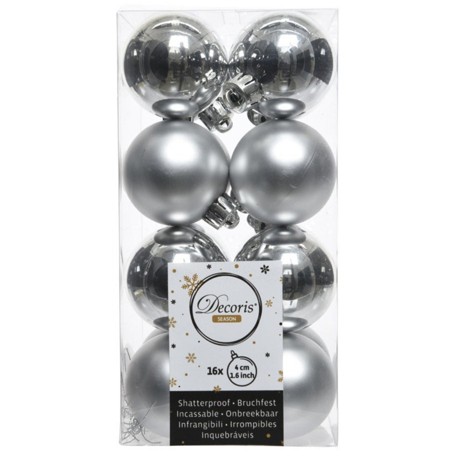 16x Zilveren kerstballen 4 cm kunststof mat-glans