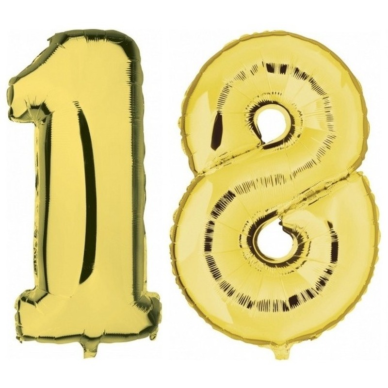18 jaar gouden folie ballonnen 88 cm leeftijd/cijfer -