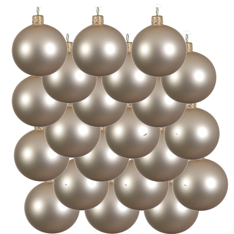 18x Licht parel-champagne glazen kerstballen 6 cm mat