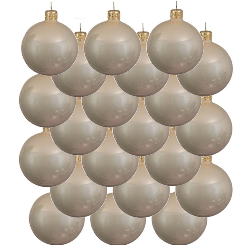 18x Licht parel-champagne glazen kerstballen 8 cm glans