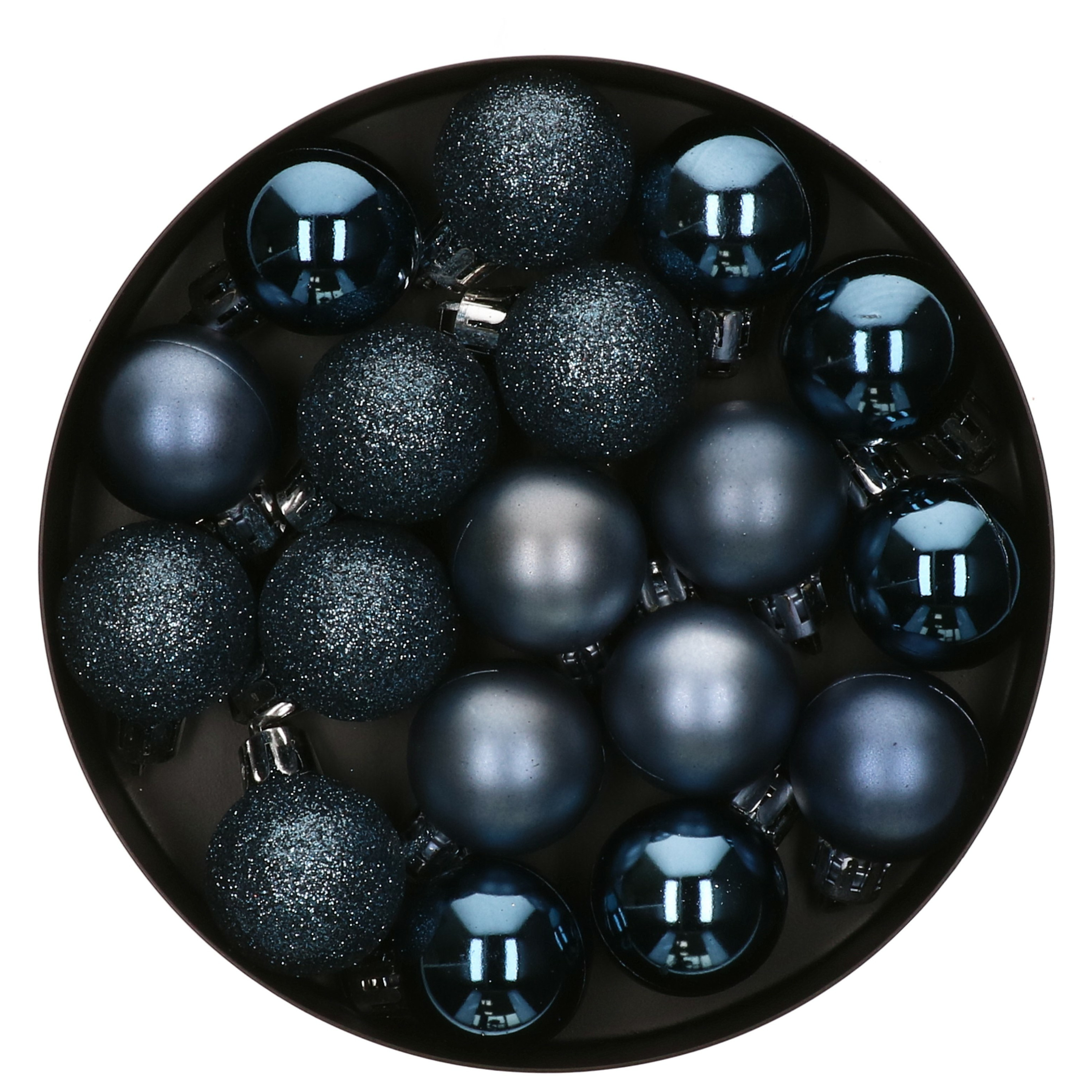 18x stuks kerstballen blauw glans en mat kunststof 3 cm