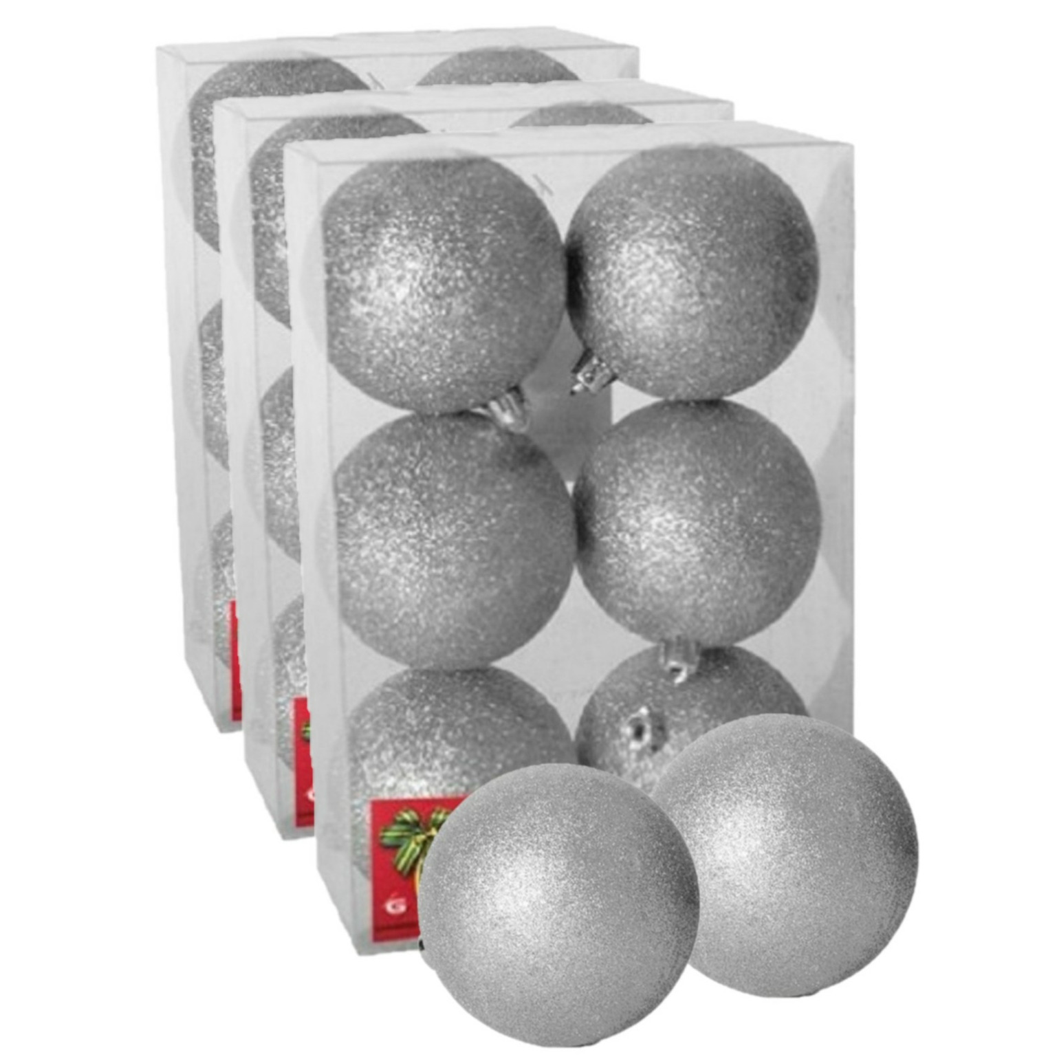 18x stuks kerstballen zilver glitters kunststof 4 cm