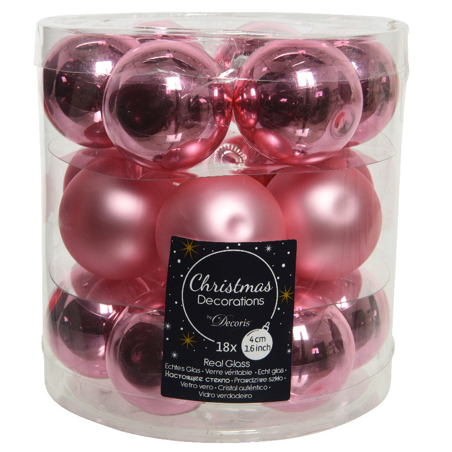 18x stuks kleine glazen kerstballen lippenstift roze 4 cm mat-glans