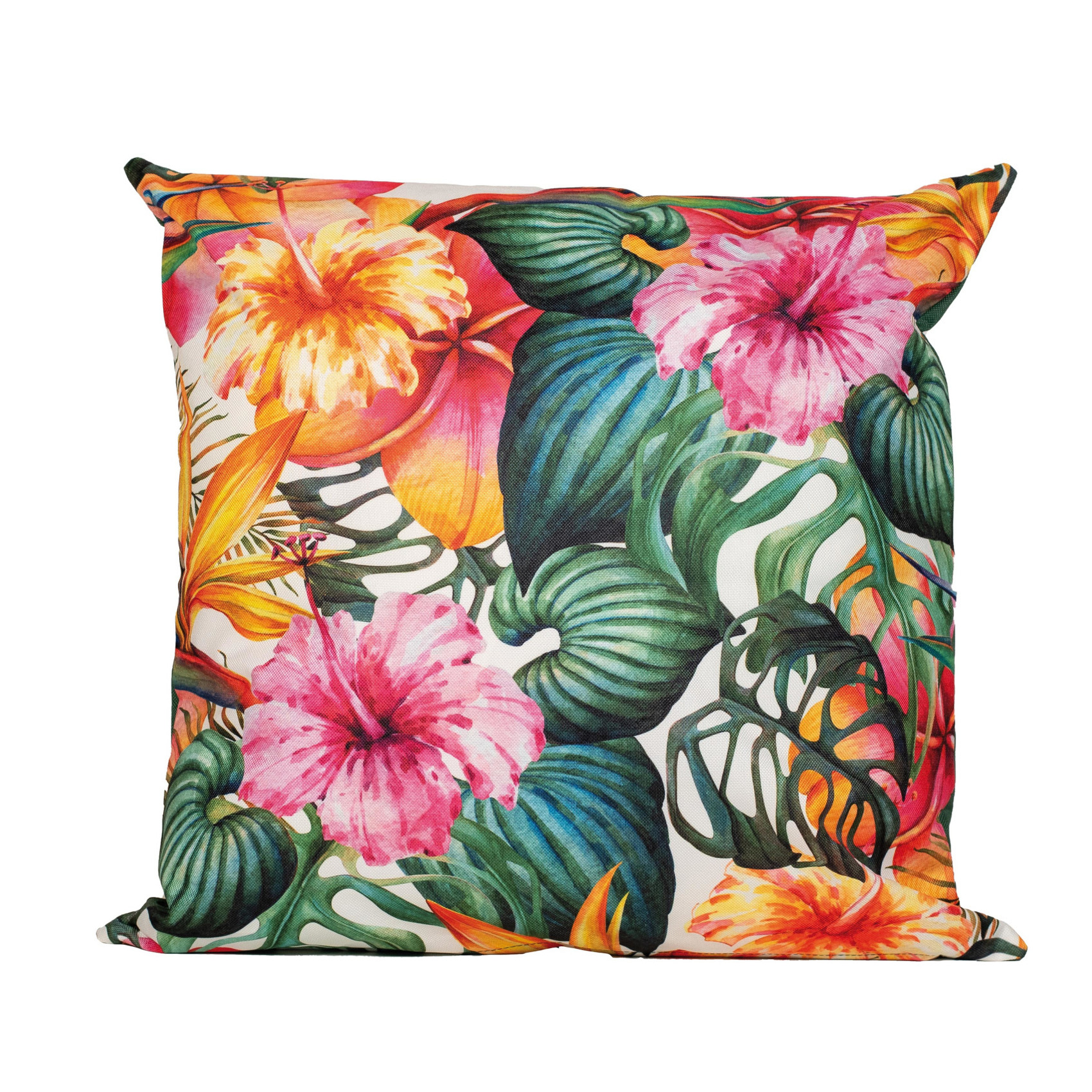 1x Bank/sier kussens gekleurd met tropische bloemen print voor binnen en buiten 45 x 45 cm -