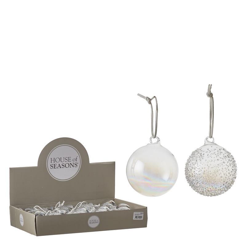 1x Glazen transparant parelmoer kerstballen met puntjes 7 cm kerstboomversiering