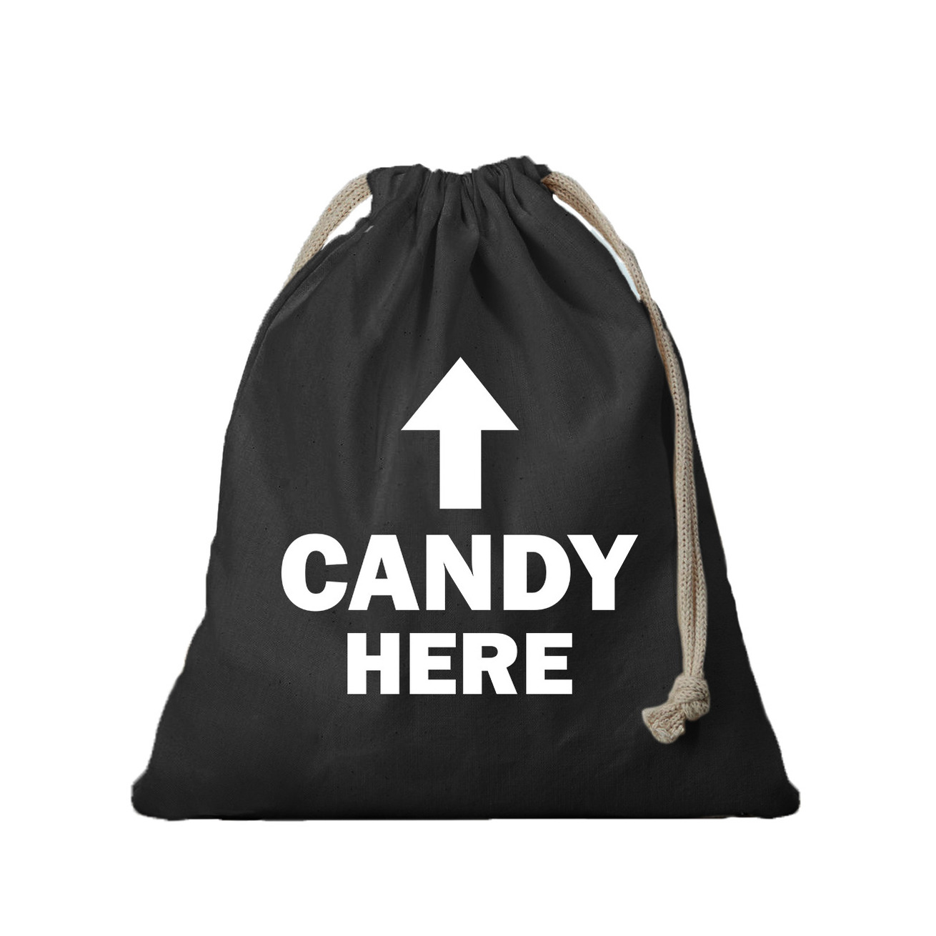 1x Halloween/ Sint Maarten canvas tasje Candy Here zwart met koord 25 x 30 cm