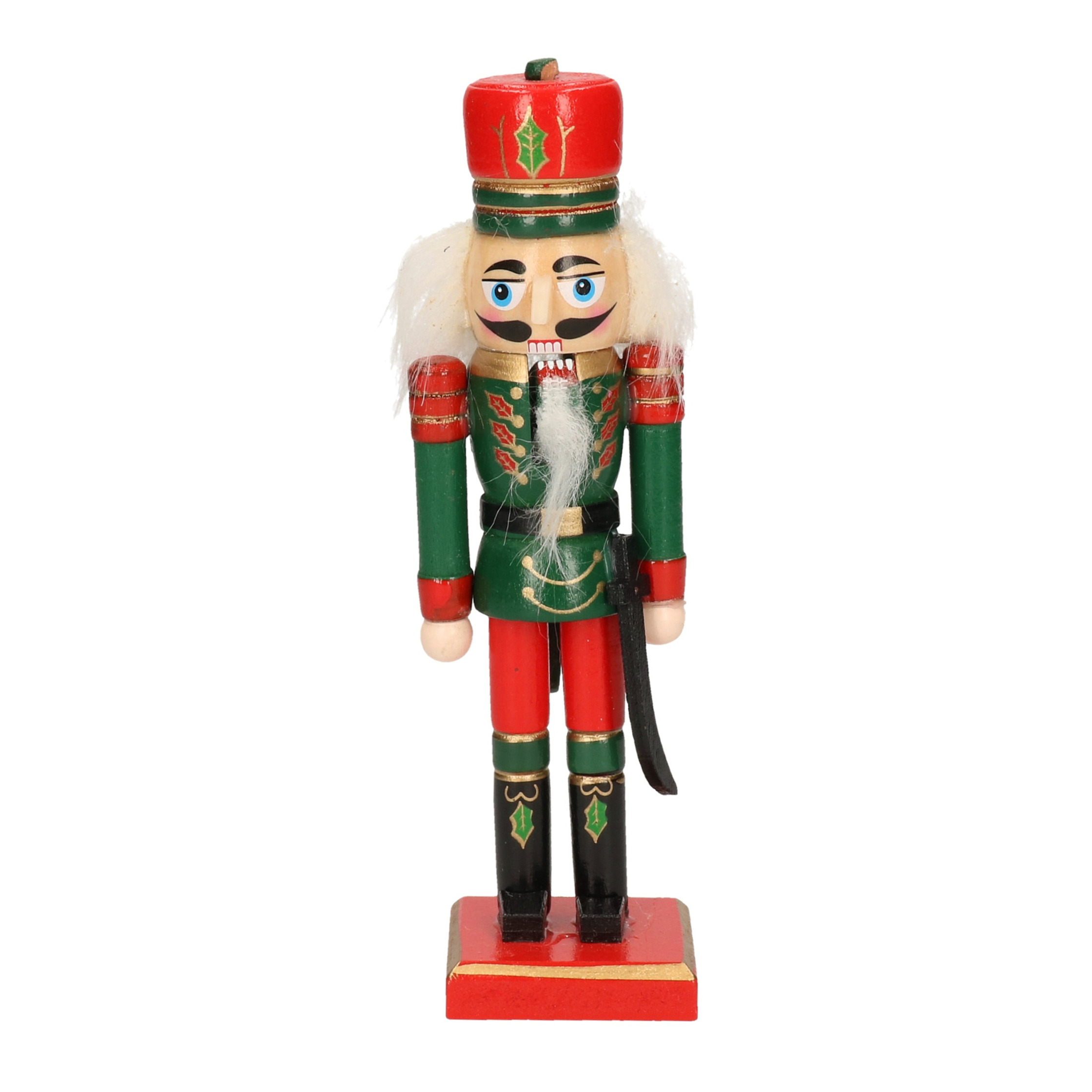 1x Kerst decoratie notenkrakers poppetjes-soldaten met sabel groen-rood15 cm