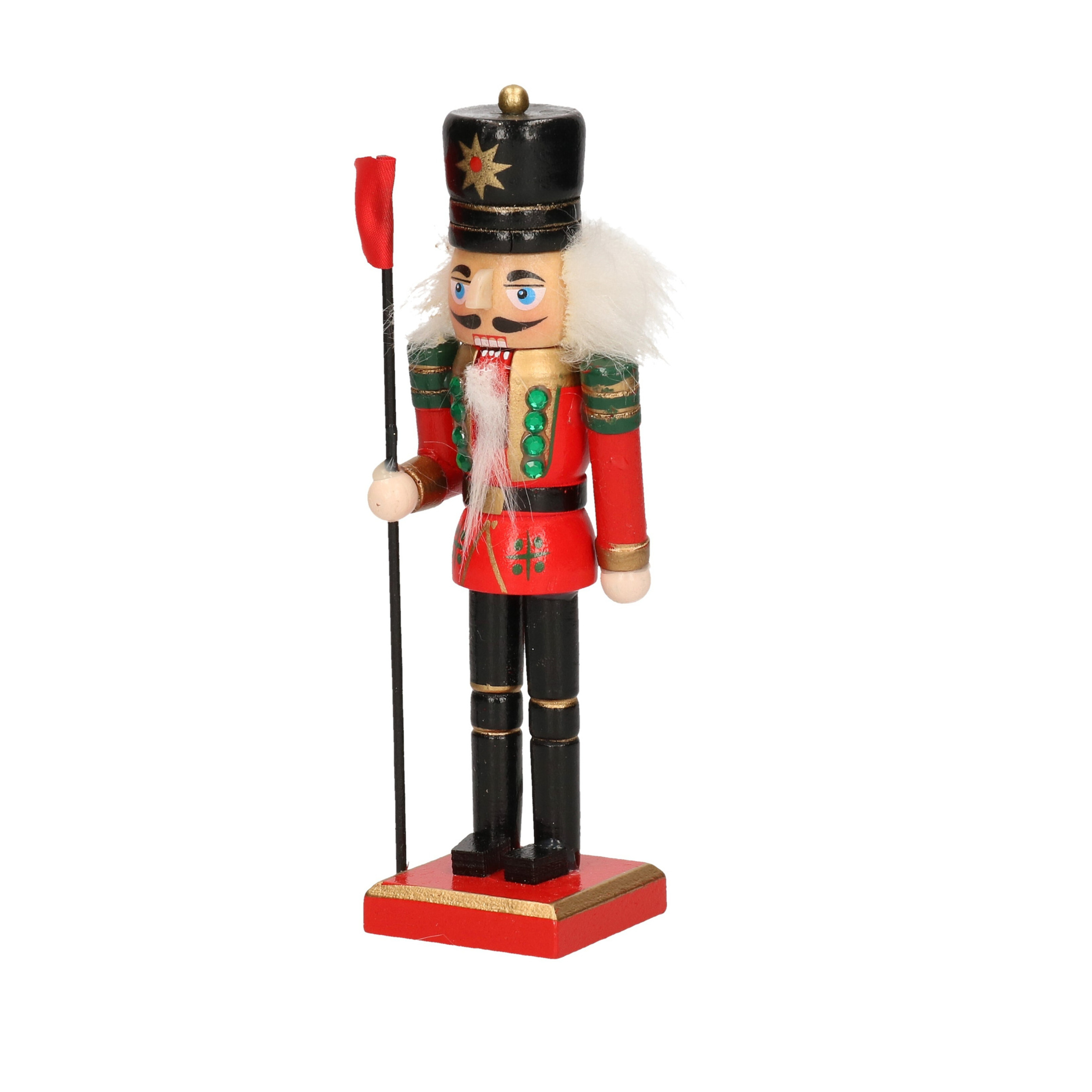 1x Kerst decoratie notenkrakers poppetjes-soldaten met vlag rood-zwart 15 cm