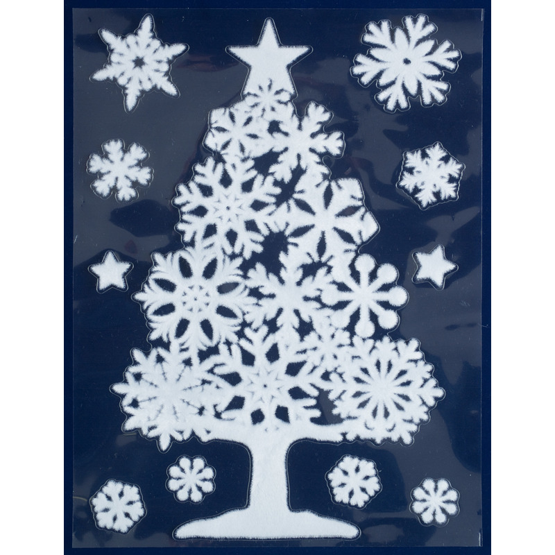 1x Kerst raamversiering raamstickers witte kerstboom 29,5 x 40 cm