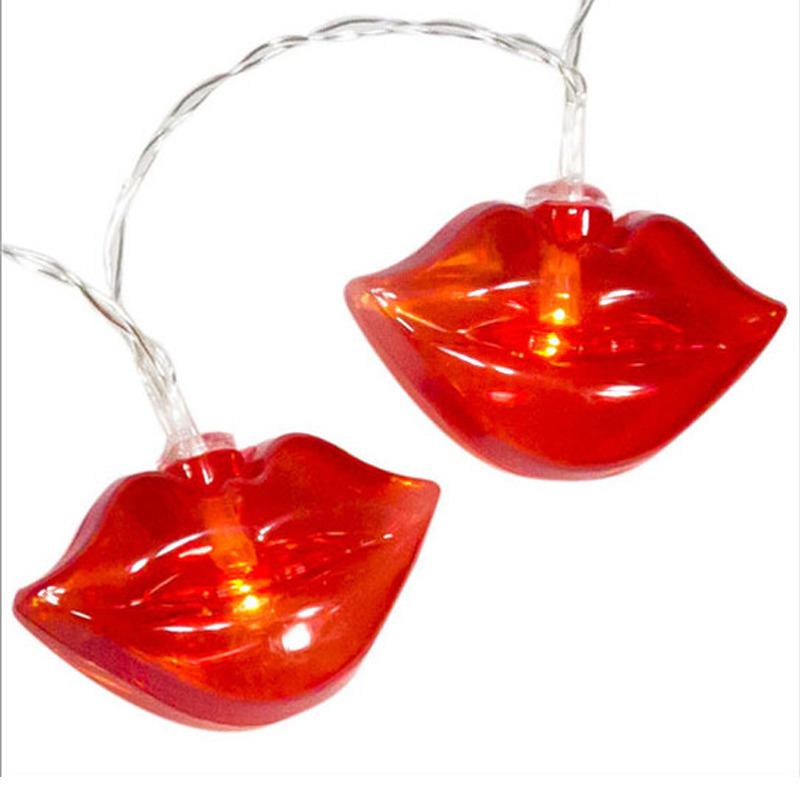 1x LED lichtsnoeren met rode lippen 100 cm binnen-buiten feestverlichting