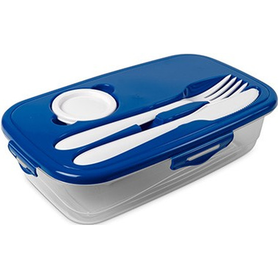 1x Lunchbox blauw met bestek 1 liter plastic