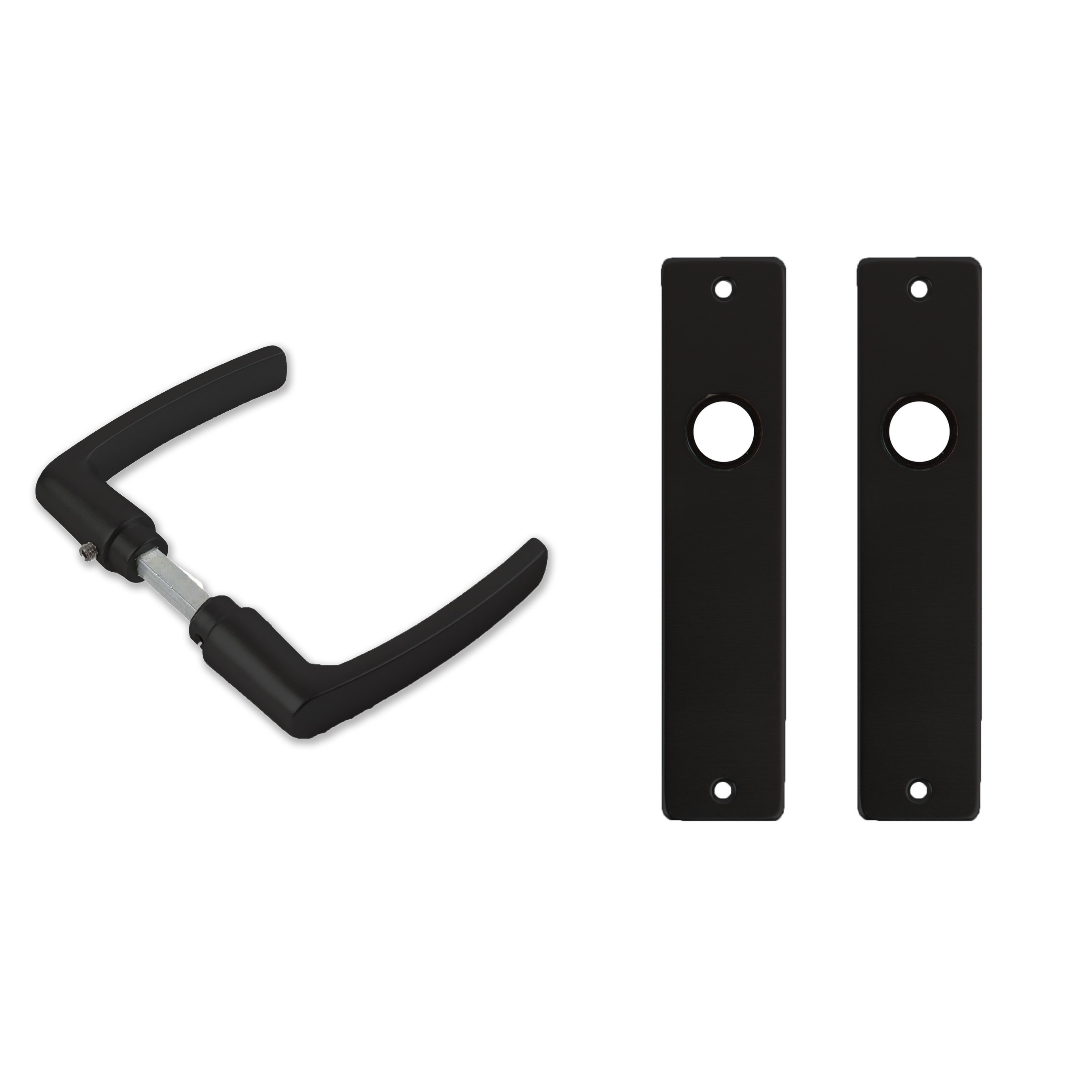 1x paar deurkrukset-deurgarnituur zwart met zwarte blokmodel deurklinken en deurschilden