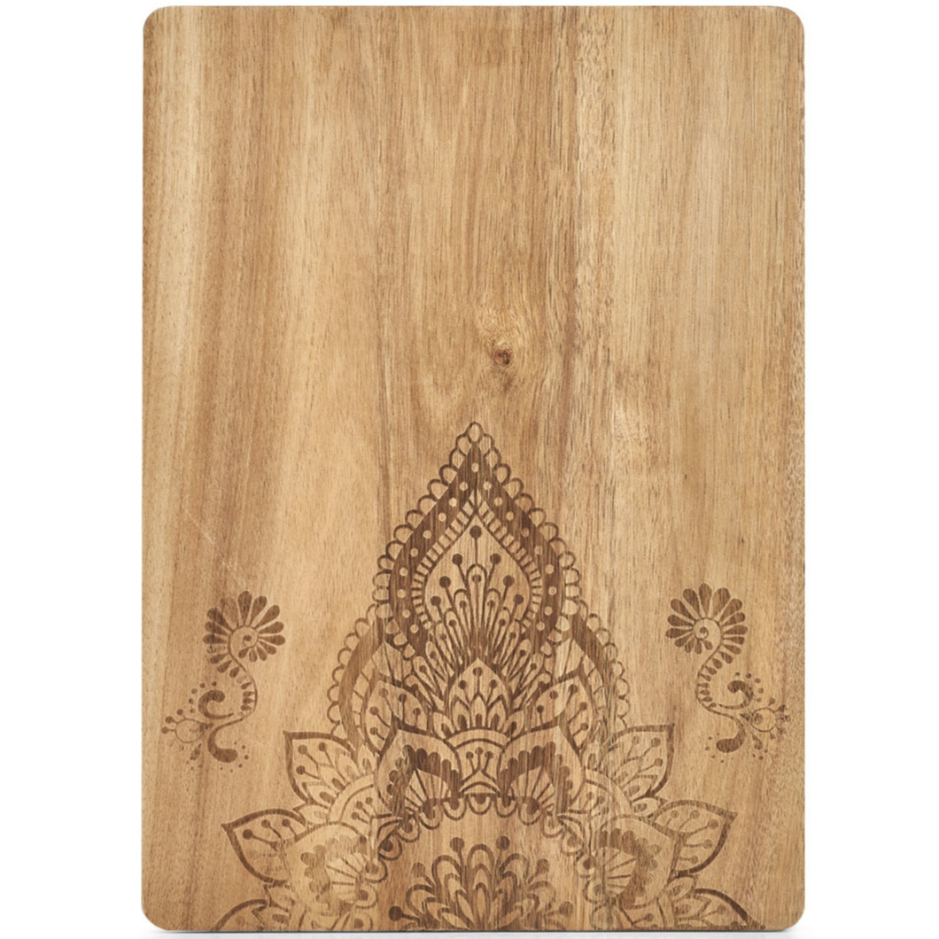 1x Rechthoekige houten snijplanken met mandala print 40 cm