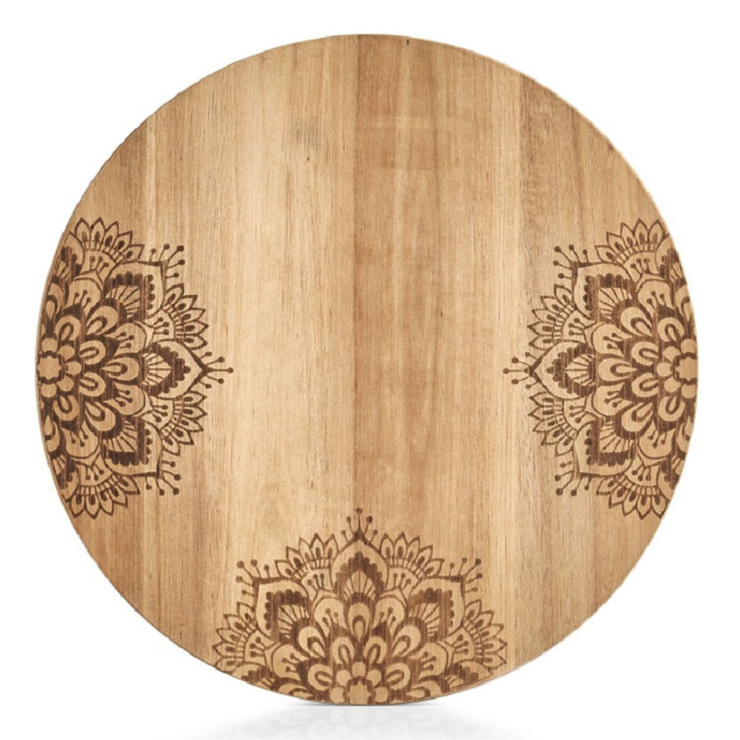1x Ronde houten snijplanken met mandala print 27 cm