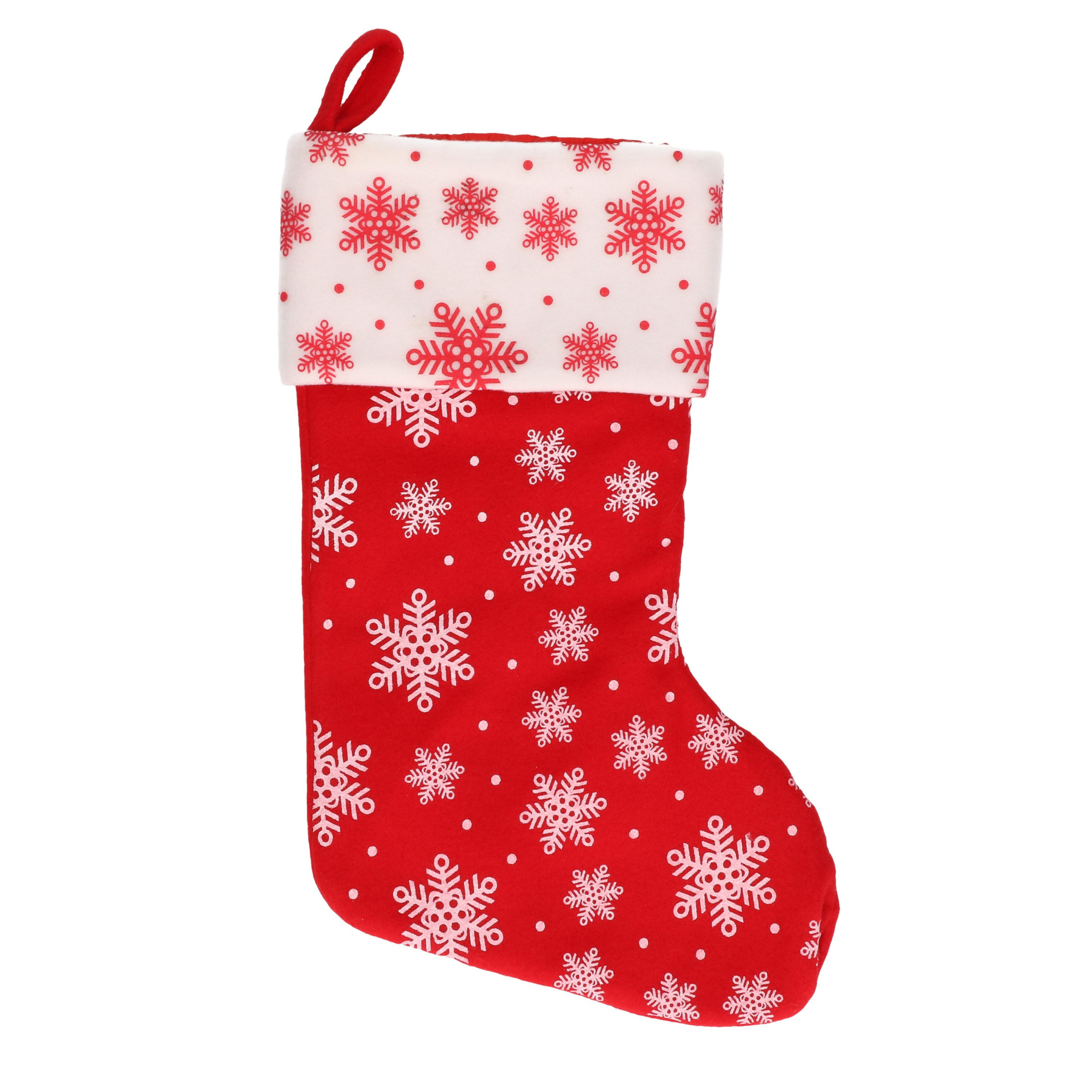 1x Rood-witte kerstsokken met sneeuwvlokken print 40 cm