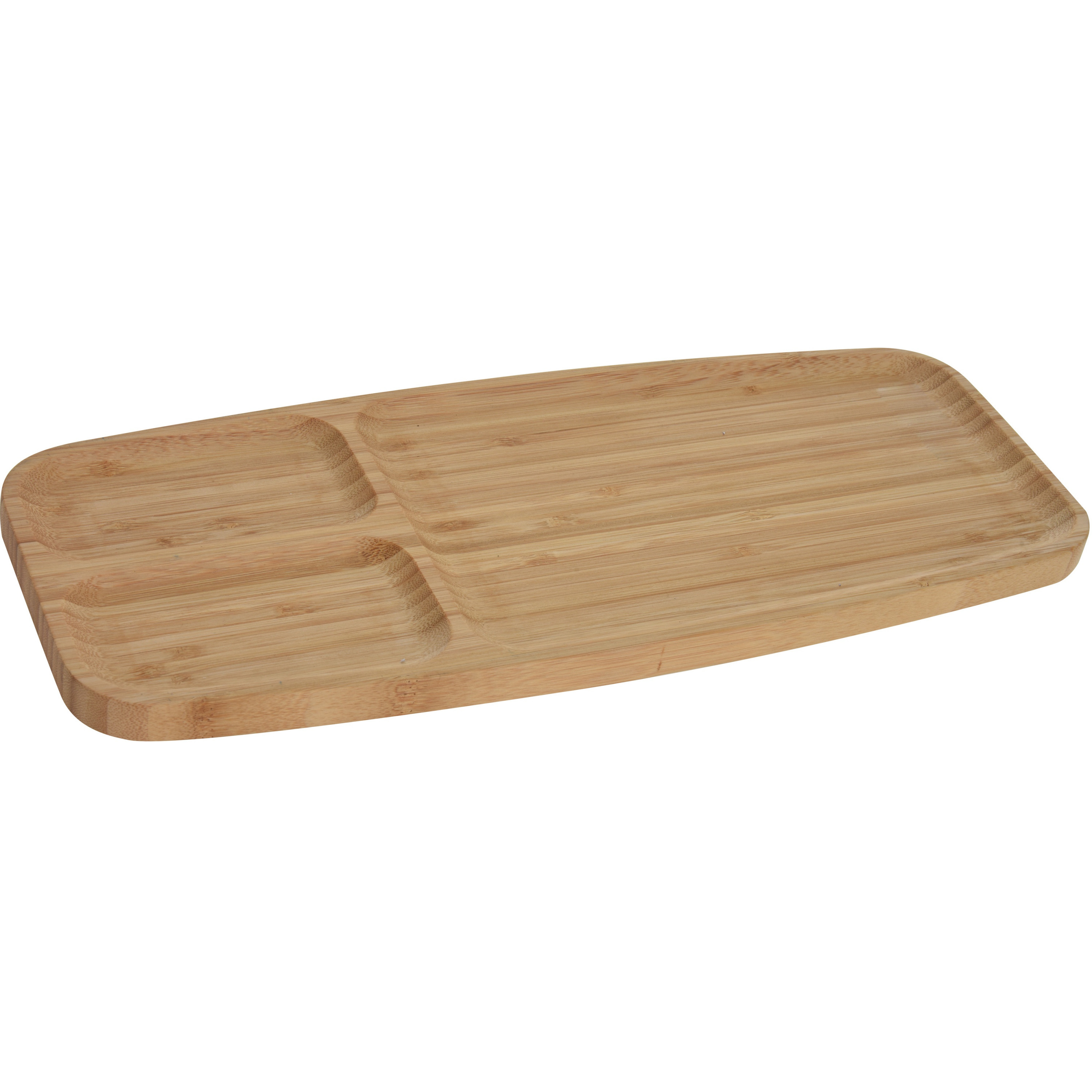 1x Serveerplanken-borden 3-vaks van bamboe hout 39 cm