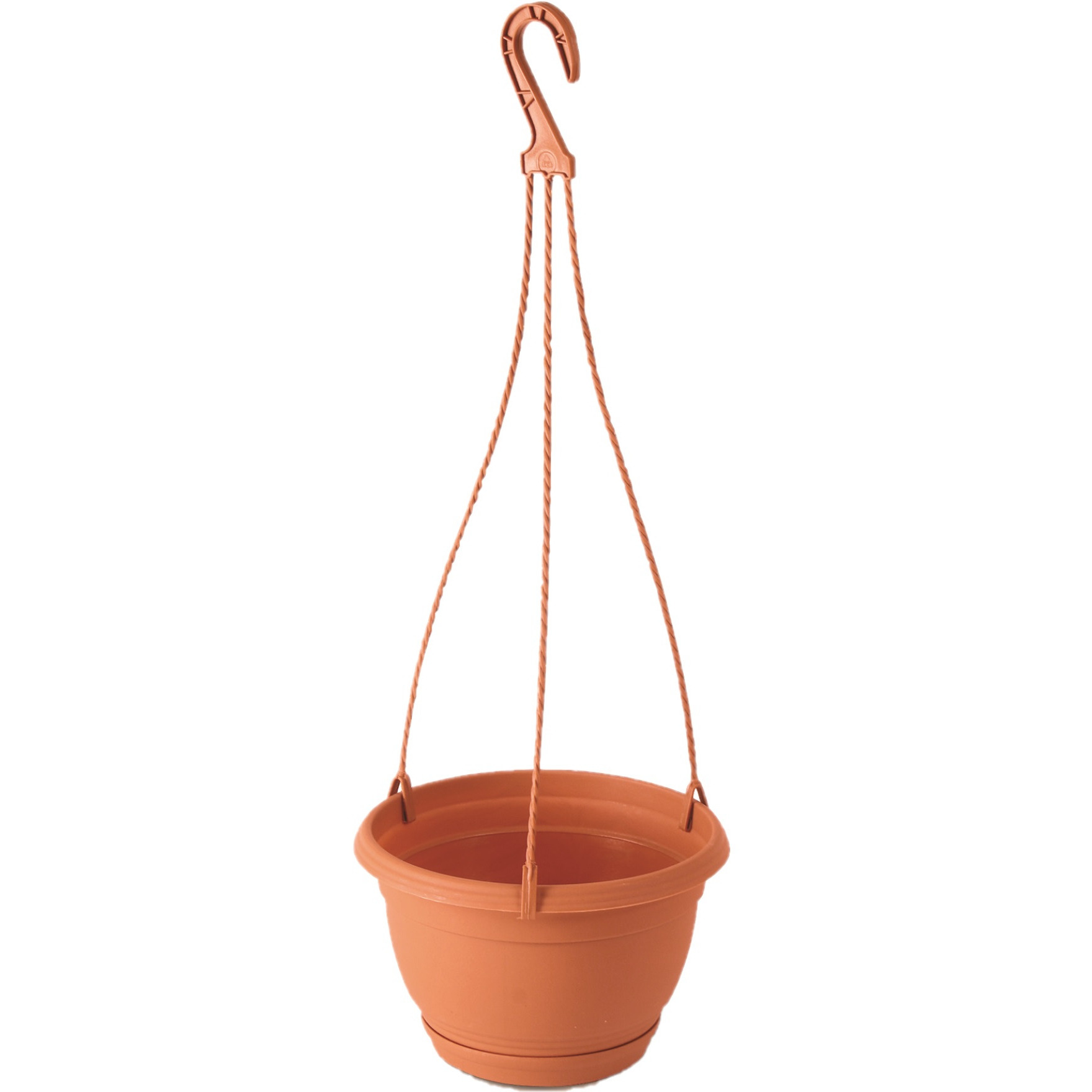 1x Stuks hangende kunststof Agro terracotta bloempot-plantenpot met schotel 2 liter