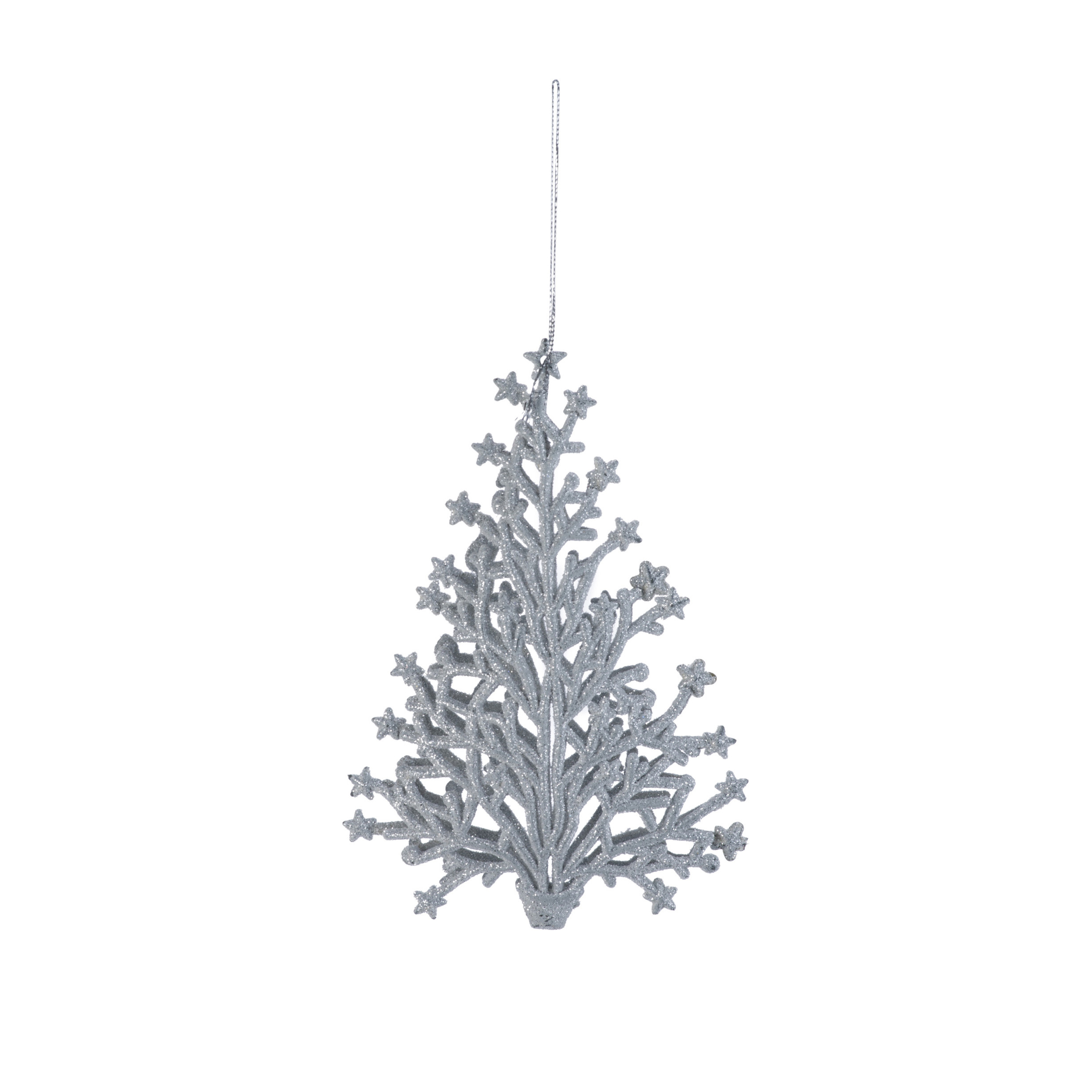 1x stuks kunststof kersthangers kerstboom zilver glitter 15 cm kerstornamenten