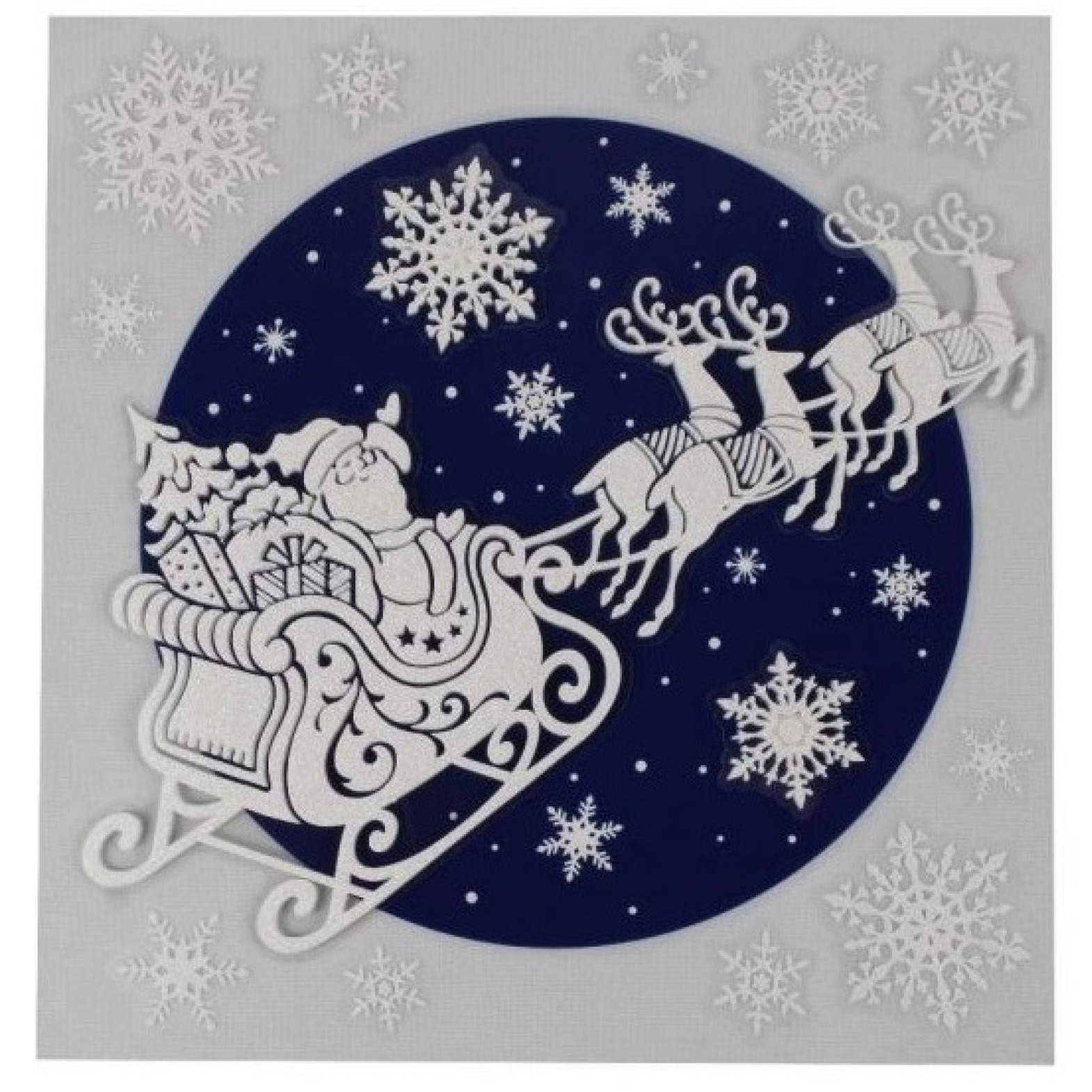 1x stuks velletjes kerst dubbelzijdige glitter raamstickers kerstman slee 31 x 31 cm -