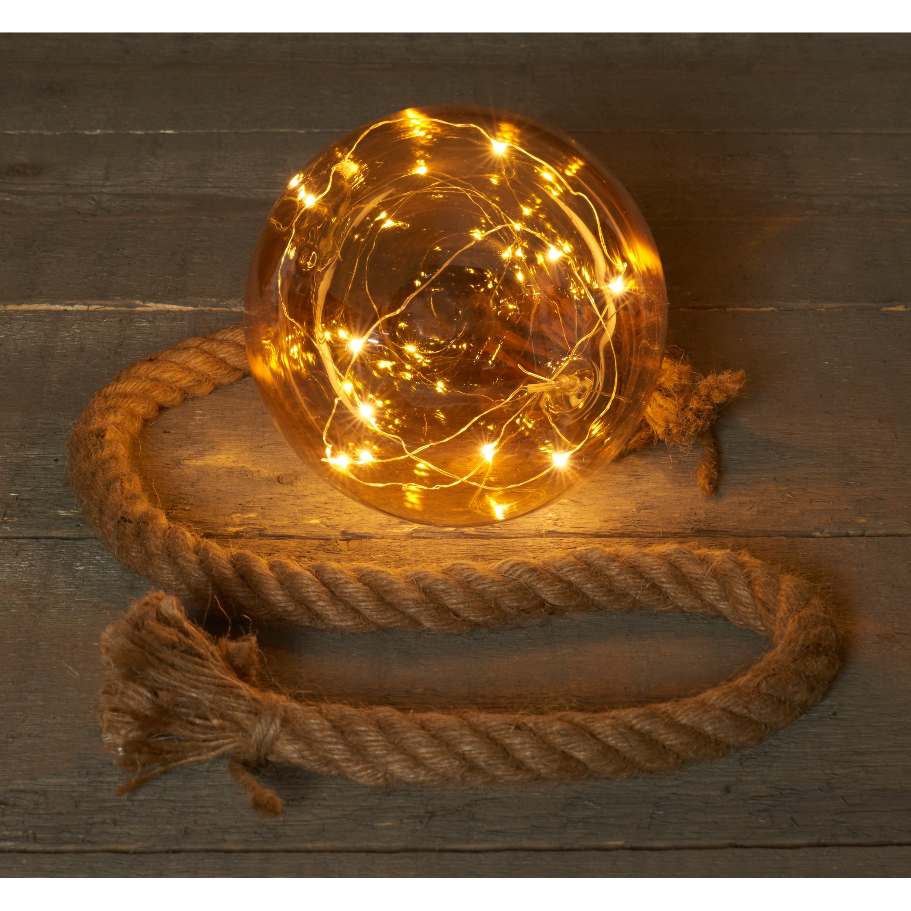 1x stuks verlichte glazen kerstballen aan touw met 10 lampjes goud-warm wit 10 cm