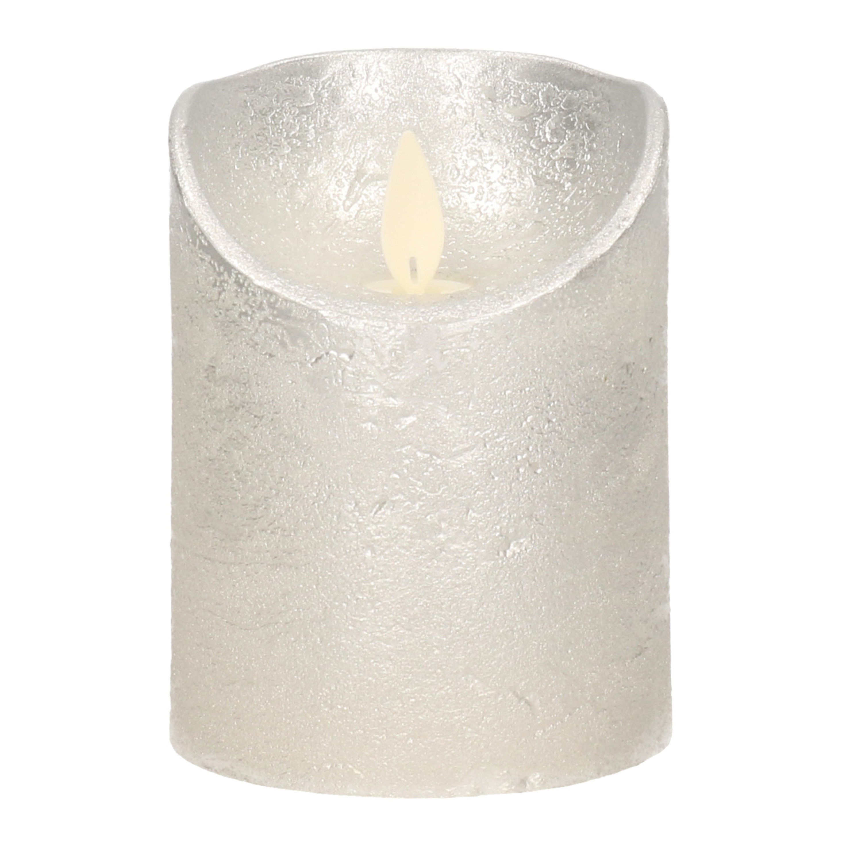 1x Zilveren LED kaarsen-stompkaarsen met bewegende vlam 10 cm