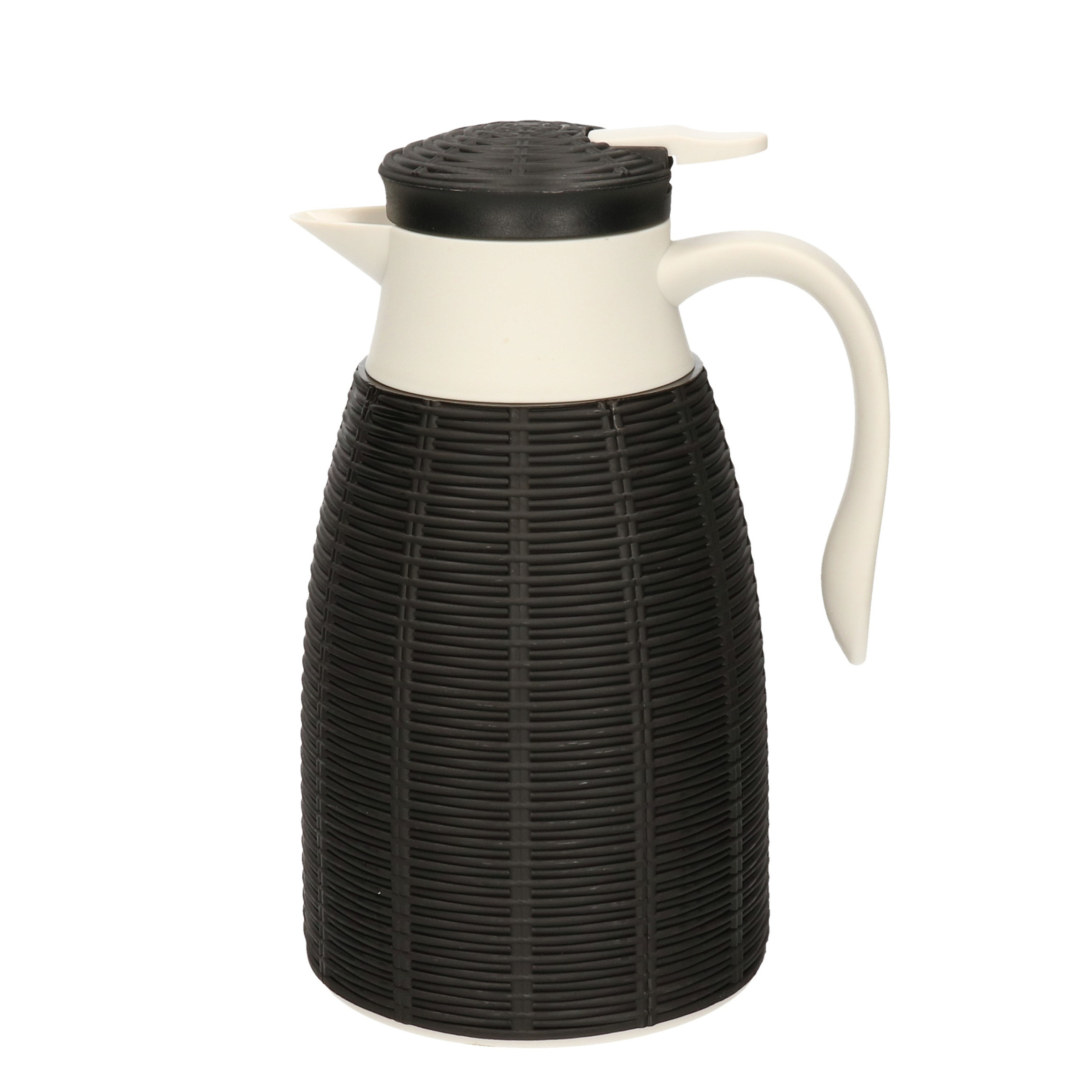 1x Zwarte rotan koffiekan/isoleerkan 1 liter - Koffiekannen/theekannen/isoleerkannen/thermoskannen