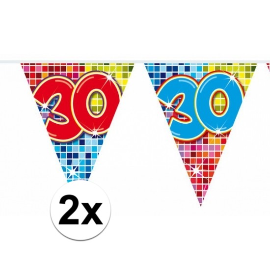 2 Mini vlaggenlijn-slinger verjaardag versiering 30 jaar