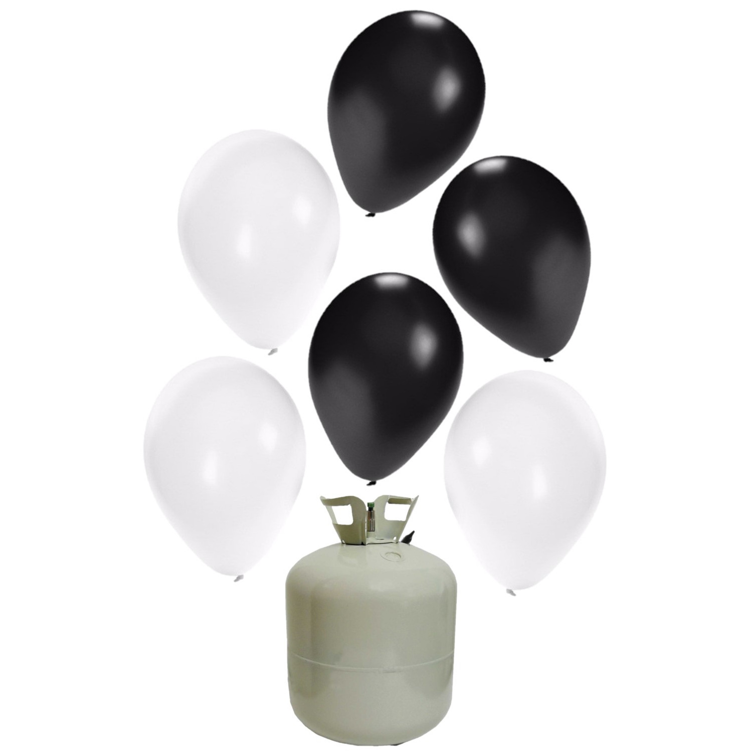 20x Helium ballonnen zwart/wit 27 cm + helium tank/cilinder -