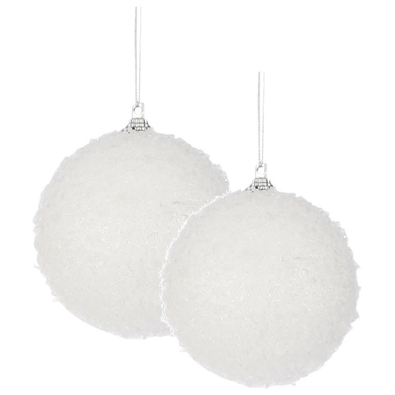 20x stuks kerstversiering witte sneeuw effect kerstballen 8 en 10 cm