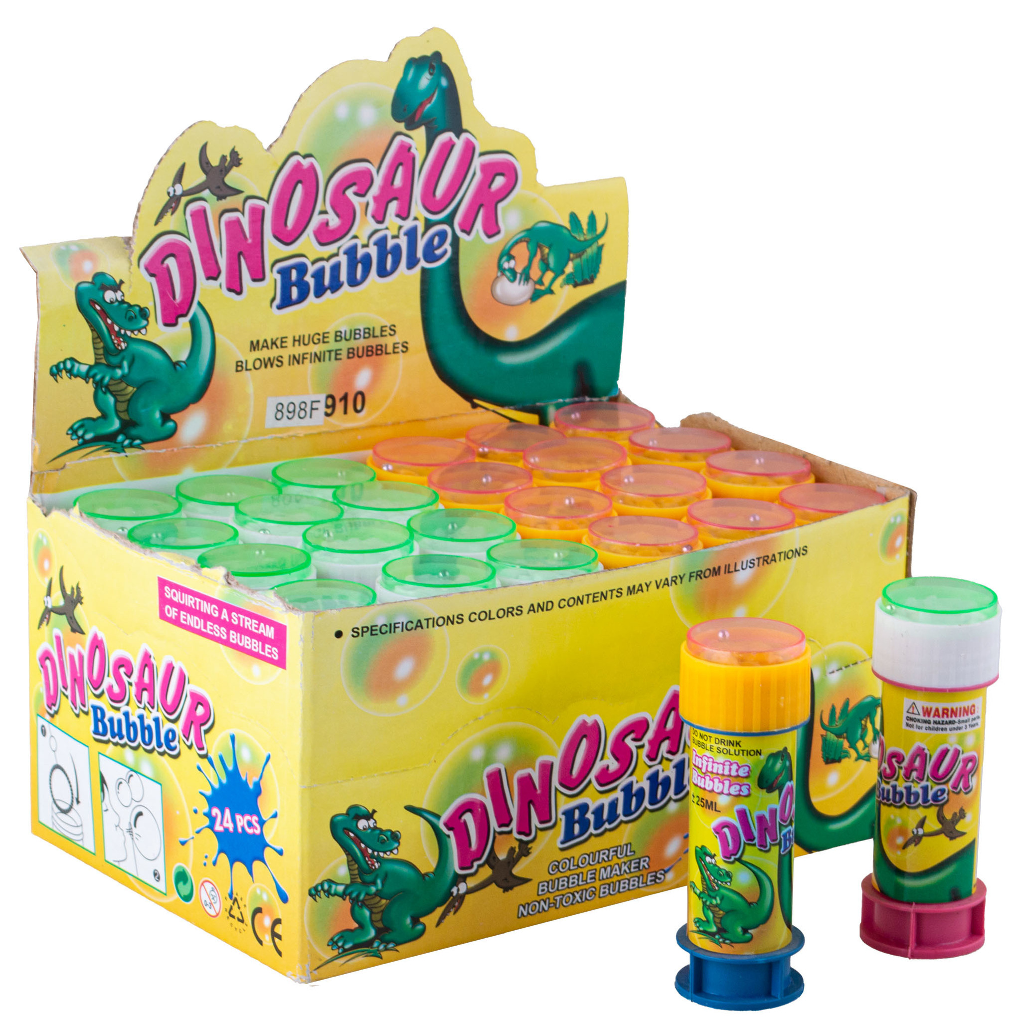 24x Dinosaurus bellenblaas flesjes met bal spelletje in dop 60 ml voor kinderen