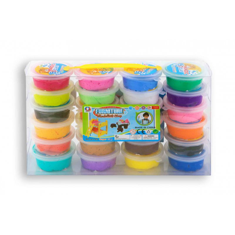 24x Gekleurde klei potjes 20 gram creatief speelgoed voor kinderen