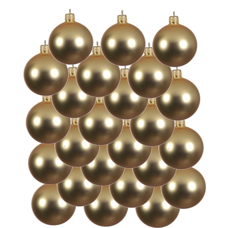 24x Gouden glazen kerstballen 8 cm mat