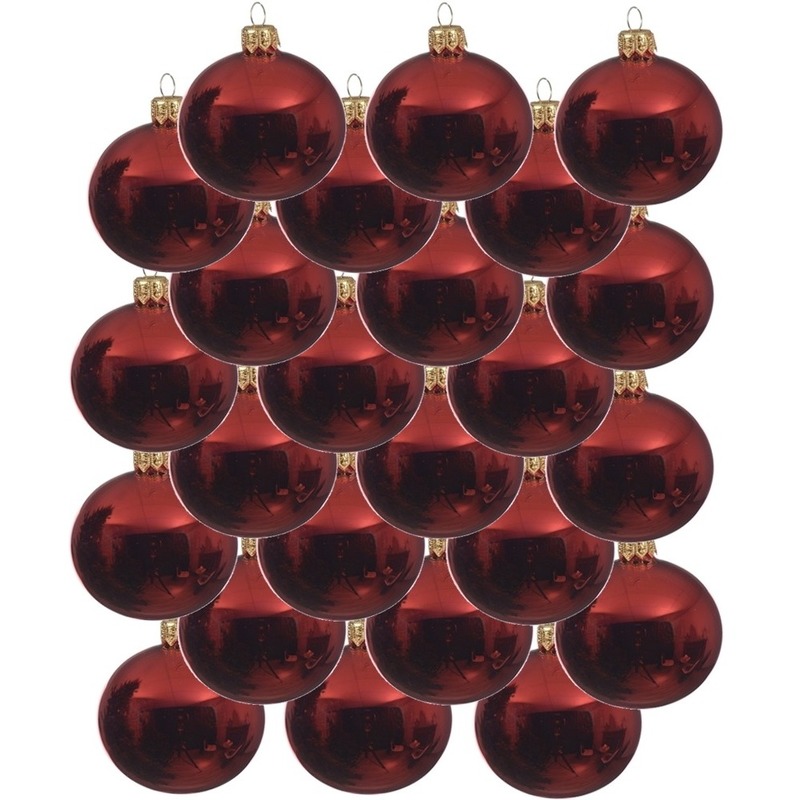 24x Kerst rode glazen kerstballen 8 cm - Glans/glanzende - Kerstboomversiering kerst rood