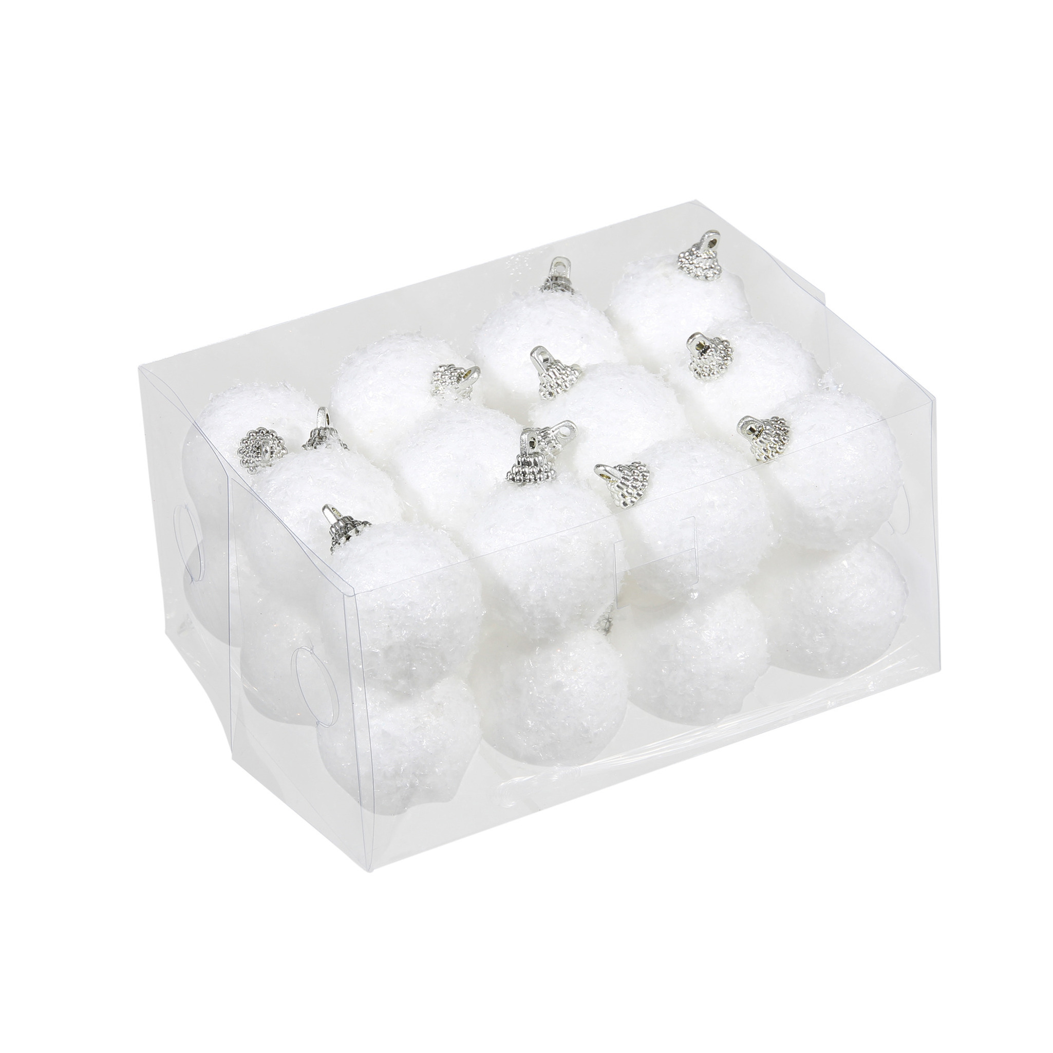 24x Kleine kunststof kerstballen met sneeuw effect wit 4 cm