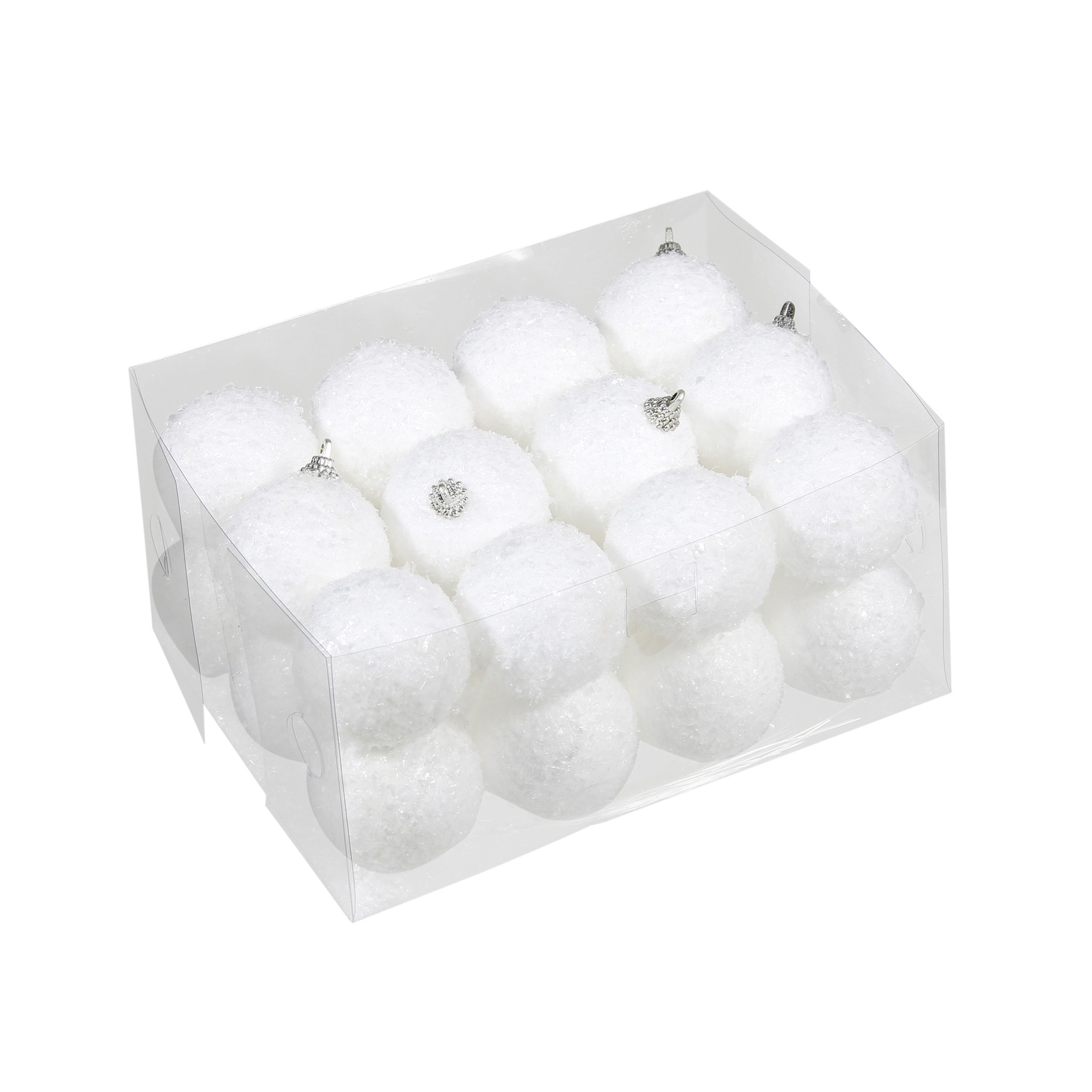 24x Kleine kunststof kerstballen met sneeuw effect wit 5 cm