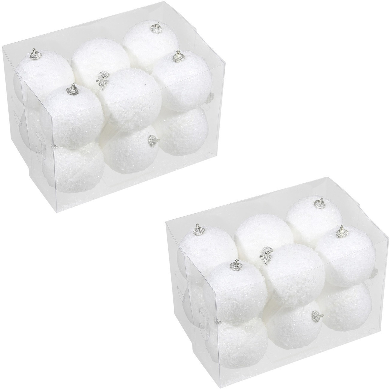24x Kleine kunststof kerstballen met sneeuw effect wit 8 cm