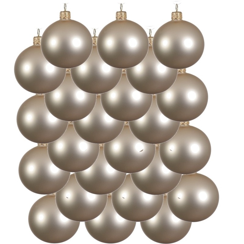 24x Licht parel-champagne glazen kerstballen 6 cm mat