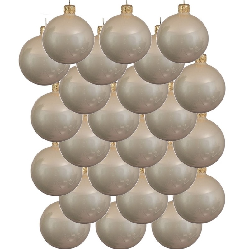 24x Licht parel-champagne glazen kerstballen 8 cm glans
