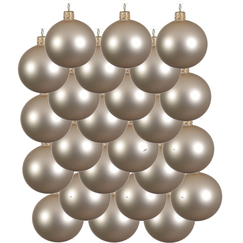 24x Licht parel-champagne glazen kerstballen 8 cm mat