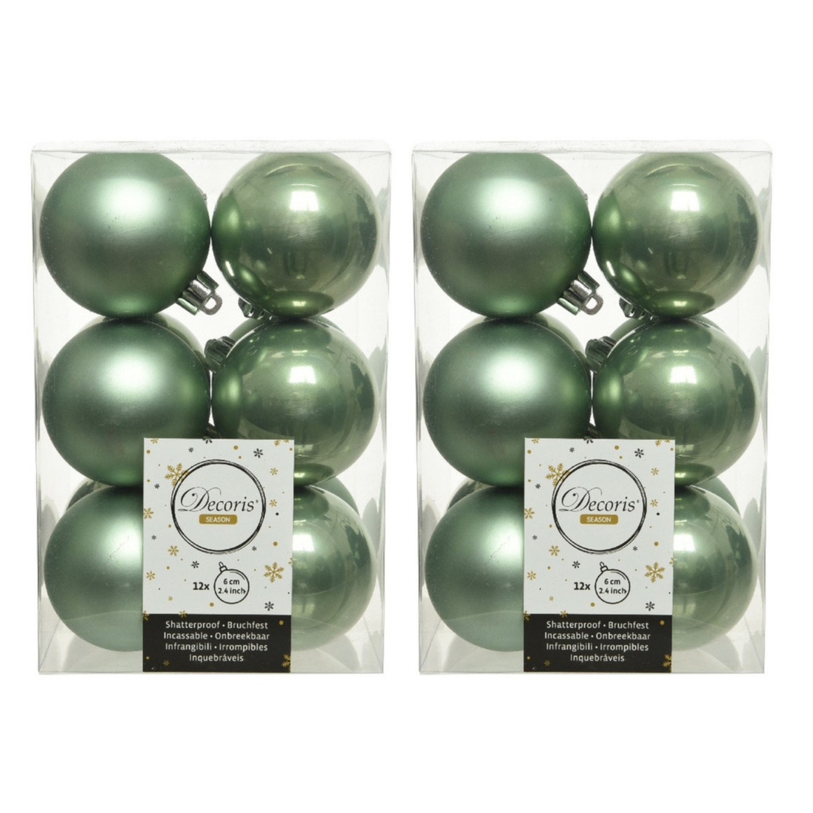 24x Salie groene kerstballen 6 cm kunststof mat-glans