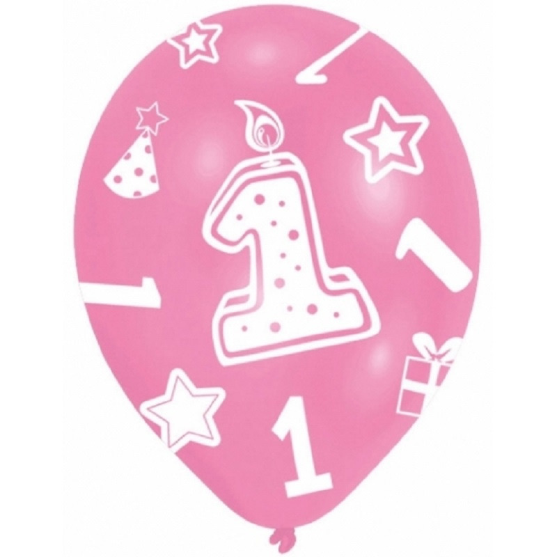 24x stuks roze ballonnen 1 jaar verjaardag feestartikelen