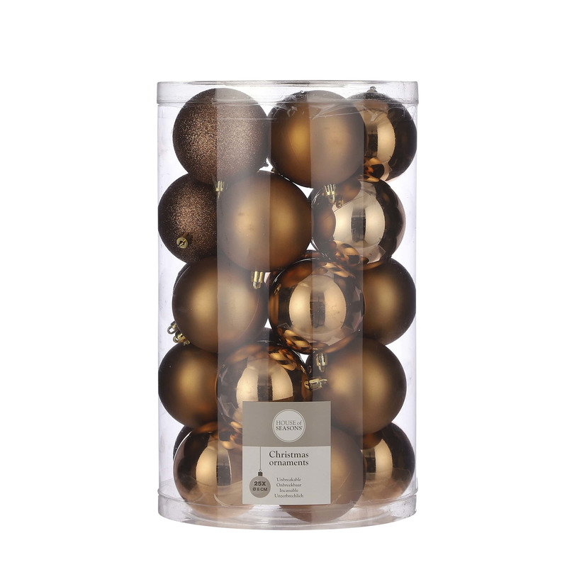 25x Kunststof kerstballen licht koper 8 cm -