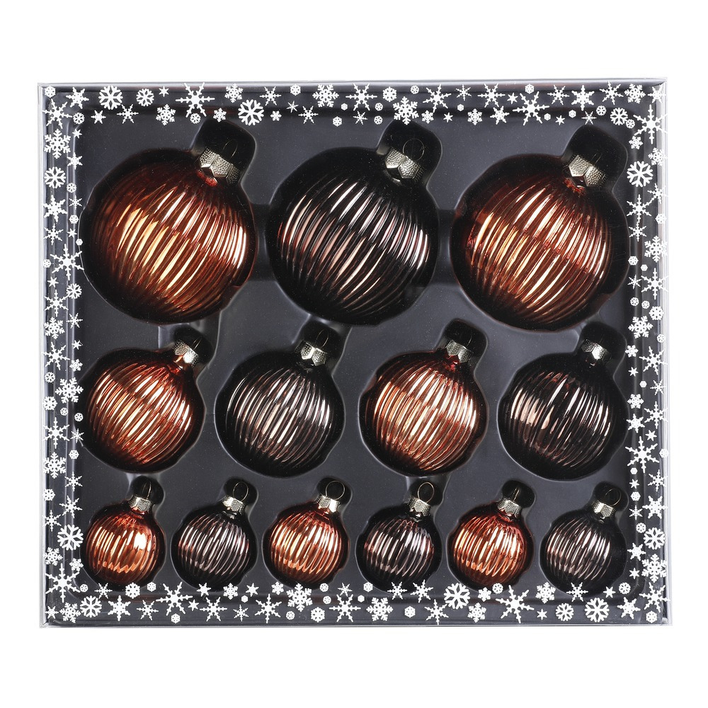 26x stuks luxe glazen kerstballen ribbel chestnut bruin tinten 4, 6, 8 cm