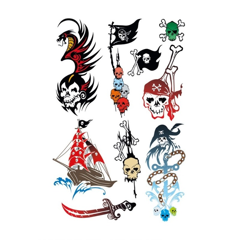 27x stuks Piraten thema plak tattoo stickers -
