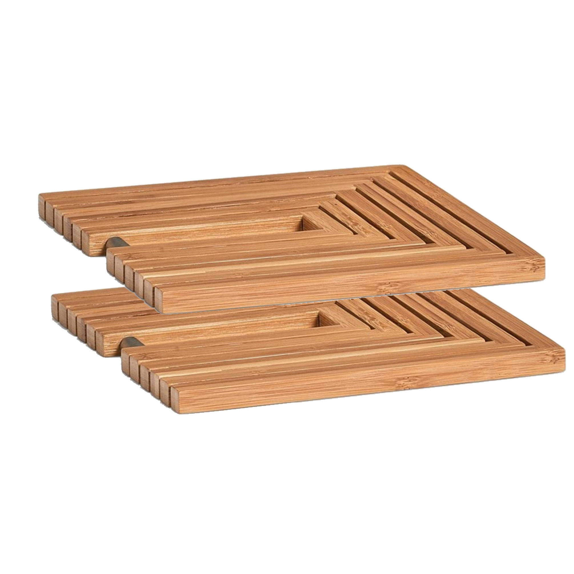 2x Bamboe houten pannenonderzetters uitklapbaar 19-34 x 19 cm