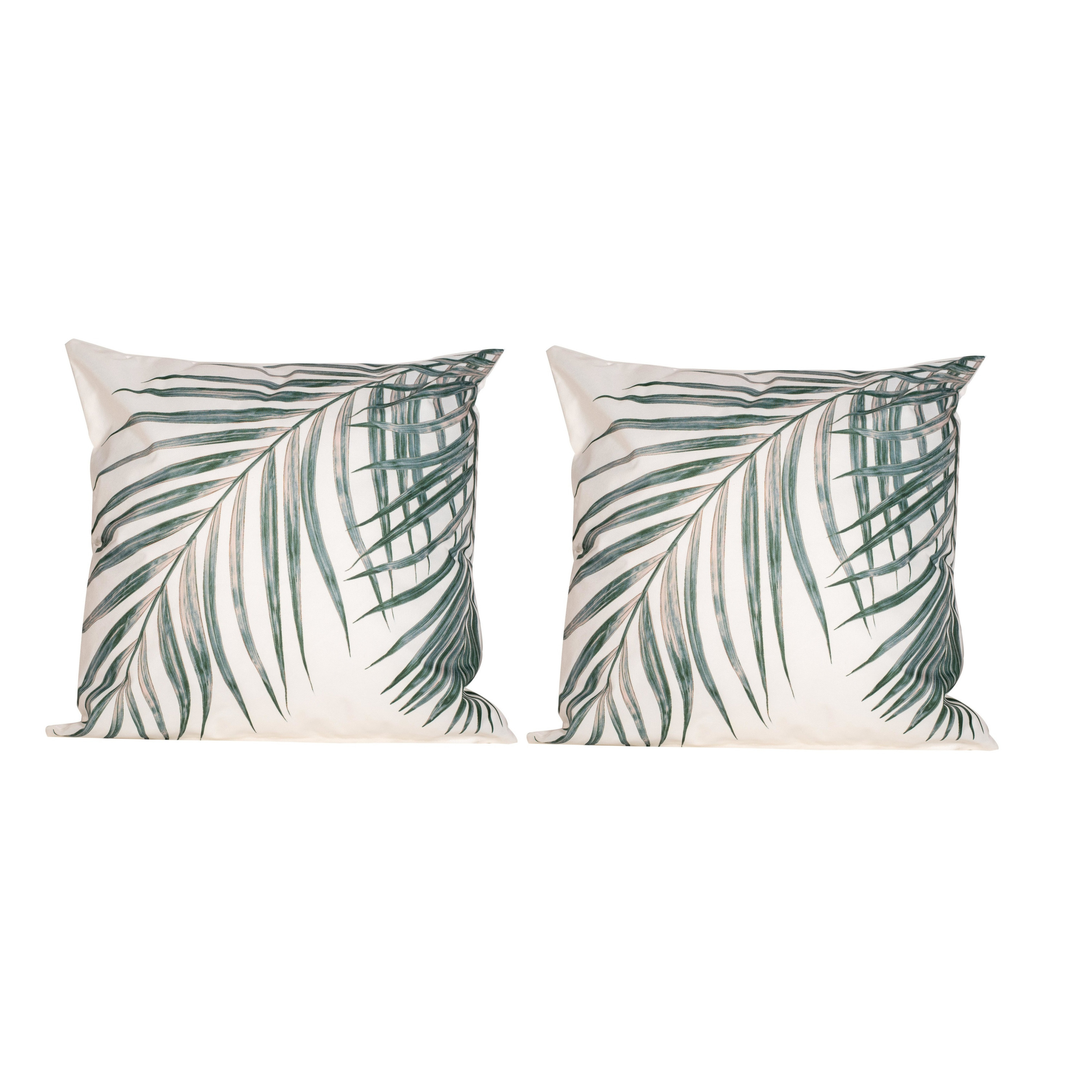2x Bank-sier kussens met palm plant-blad print voor binnen en buiten 45 x 45 cm