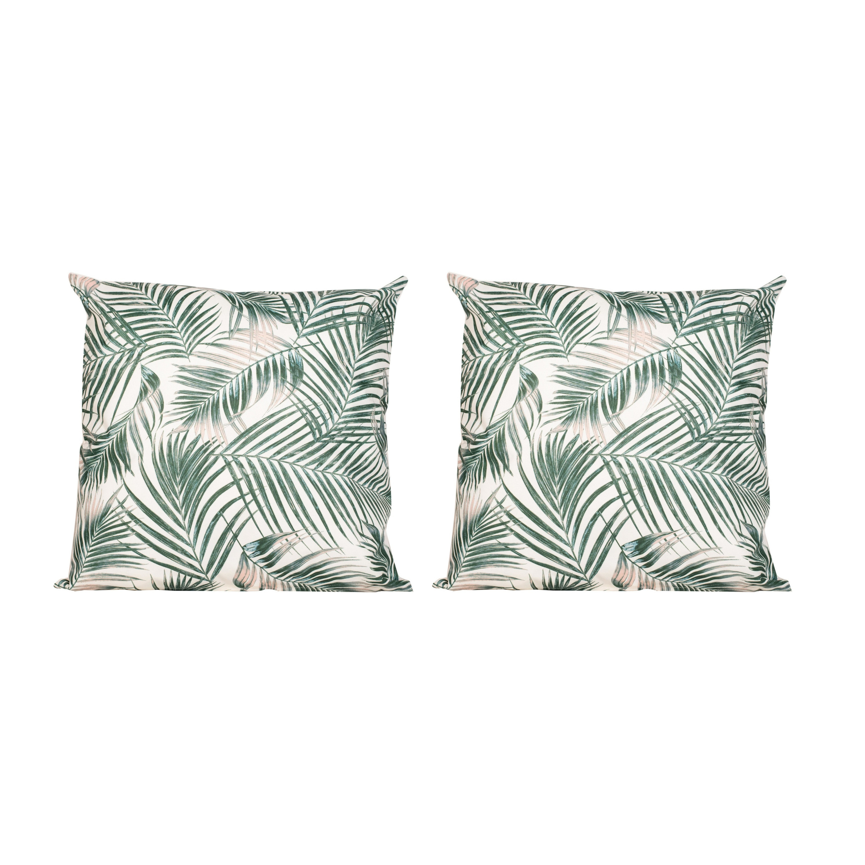 2x Bank-sier kussens met palm plant-bladeren print voor binnen en buiten 45 x 45 cm