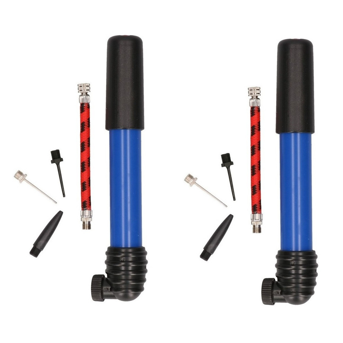 2x Blauwe ballenpompen met naaldventiel en flexibele slang