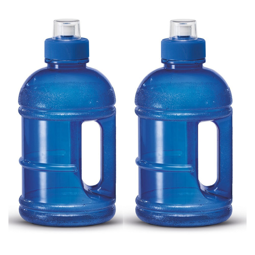 2x Blauwe kunststof bidon-drinkfles-waterflessen 1250 ml